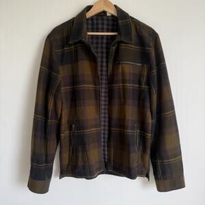 BDG Mens Plaid Zip Up Jacket Medium Brown Gingham Fall Workwear Grunge Street